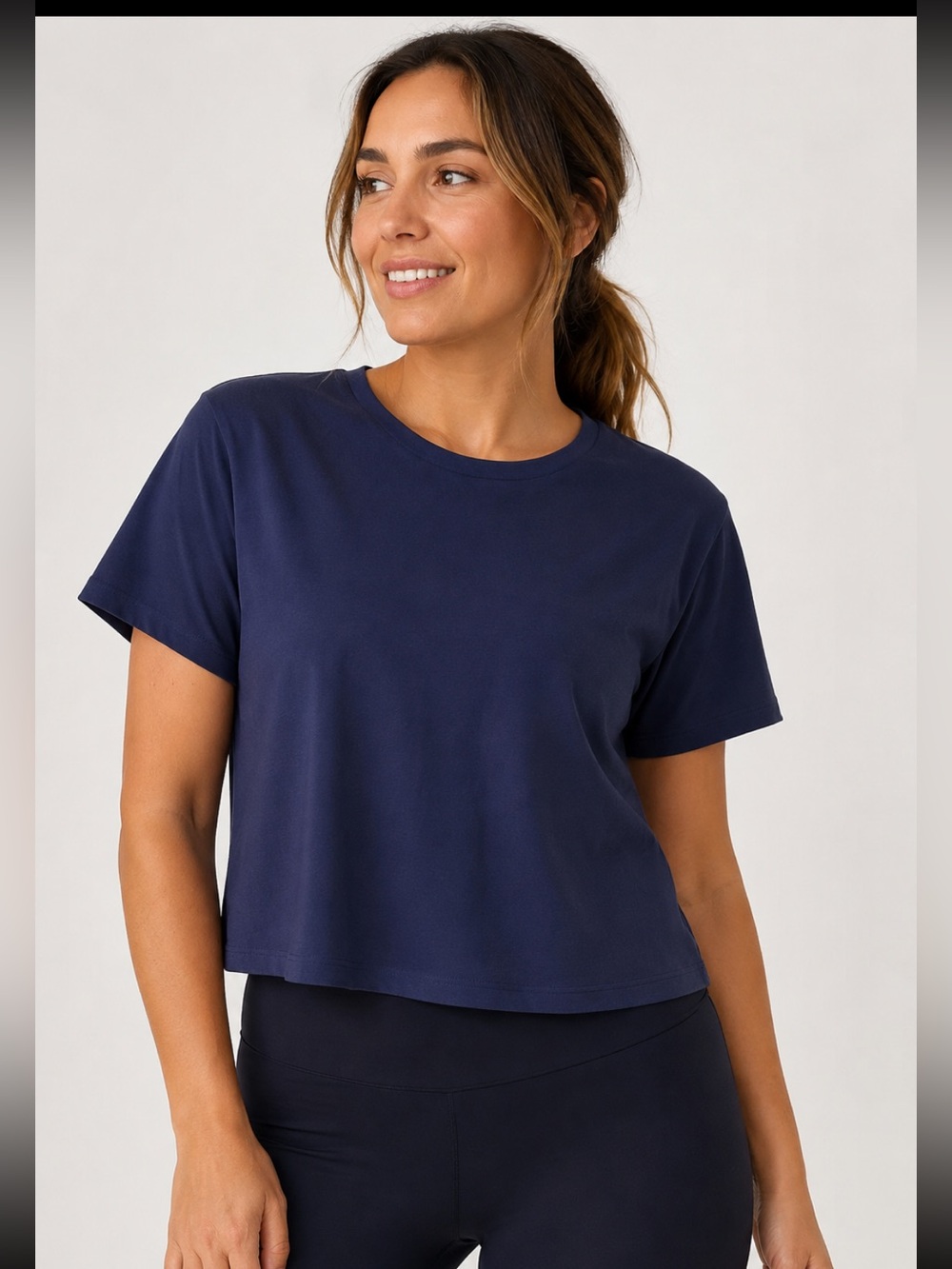 #173 SPANX Ponte Crewneck Vented Back Tee Lapis Blue XL NWT